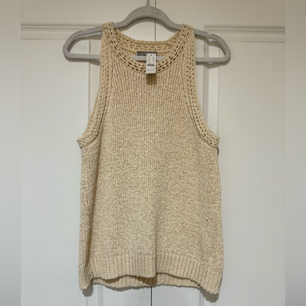 NWT J. Crew High-Neck Textured Pointelle Cream Sweater Tank BQ206 - Picture 7 of 8